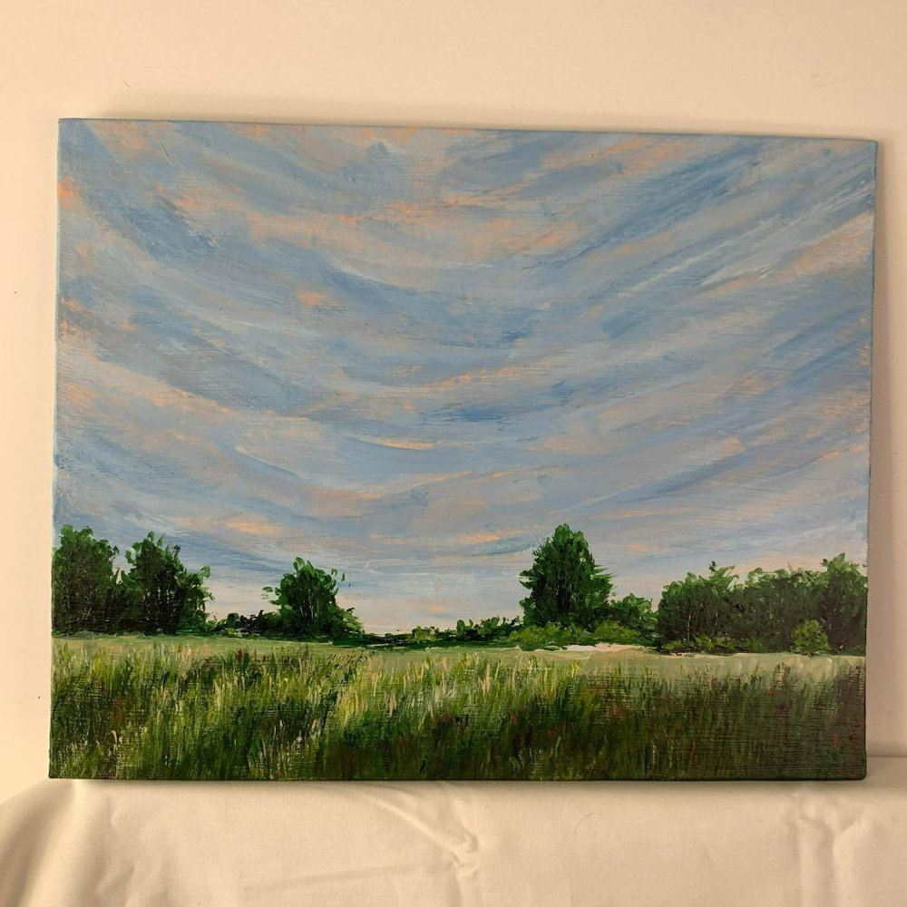 Across the Fields, 8" x 10" Landscape Acrylic on Canvas Nature Painting by Deb B - Picture 7 of 7